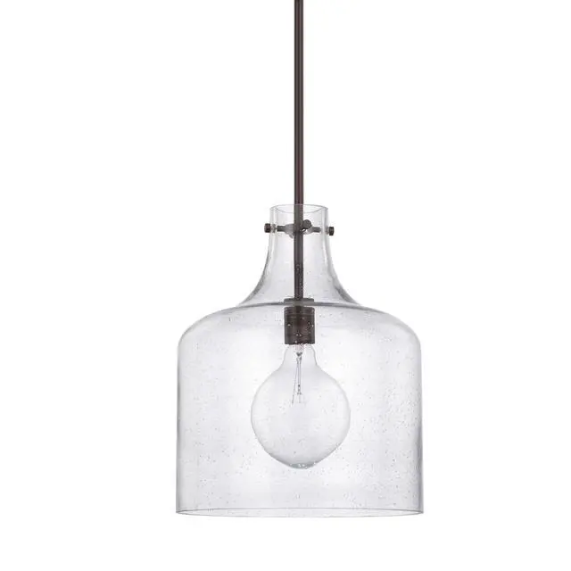 Alt view image 6 of 6 - HomePlace Lighting 325712AD Crawford Urban/Industrial Clear Seeded Glass Jar Pendant Light, 1-Light 100 Watt, 15" H x 12" W, Aged Brass