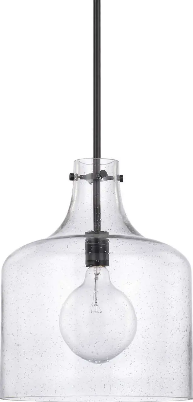 Main image of HomePlace Lighting 325712MB Crawford Urban/Industrial Clear Seeded Glass Jar Pendant Light, 1-Light 100 Watt, 15" H x 12" W, Matte Black