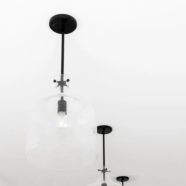 Alt view image 5 of 6 - HomePlace Lighting 325712MB Crawford Urban/Industrial Clear Seeded Glass Jar Pendant Light, 1-Light 100 Watt, 15" H x 12" W, Matte Black