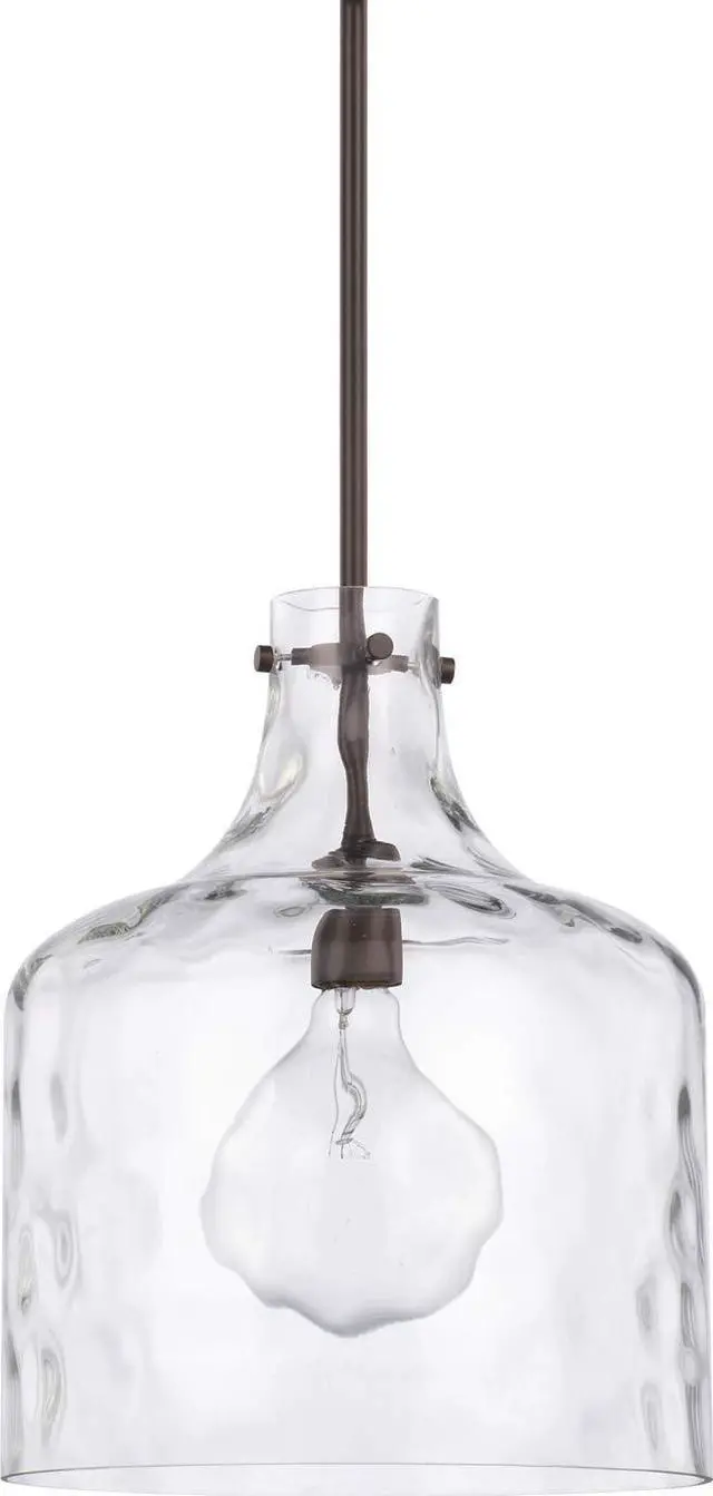 Main image of HomePlace Lighting 325717BZ Crawford Urban/Industrial Clear Water Glass Jar Pendant Light, 1-Light 100 Watt, 15" H x 12" W, Bronze