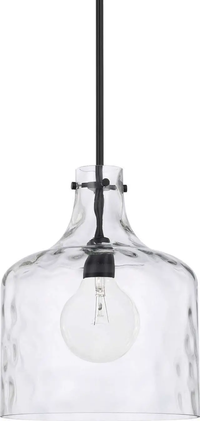Main image of HomePlace Lighting 325717MB Crawford Urban/Industrial Clear Water Glass Jar Pendant Light, 1-Light 100 Watt, 15" H x 12" W, Matte Black