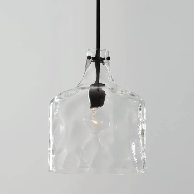 Alt view image 5 of 6 - HomePlace Lighting 325717MB Crawford Urban/Industrial Clear Water Glass Jar Pendant Light, 1-Light 100 Watt, 15" H x 12" W, Matte Black