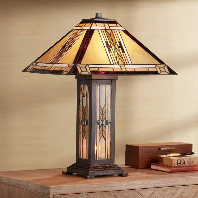 Main image of Drake Mission Collection 25 1/2" High Tiffany-Style Farmhouse Rustic Southwestern Table Lamp Night Light Pull Chain Yellow Brown Art Glass Single Living Room Bedroom Bedside