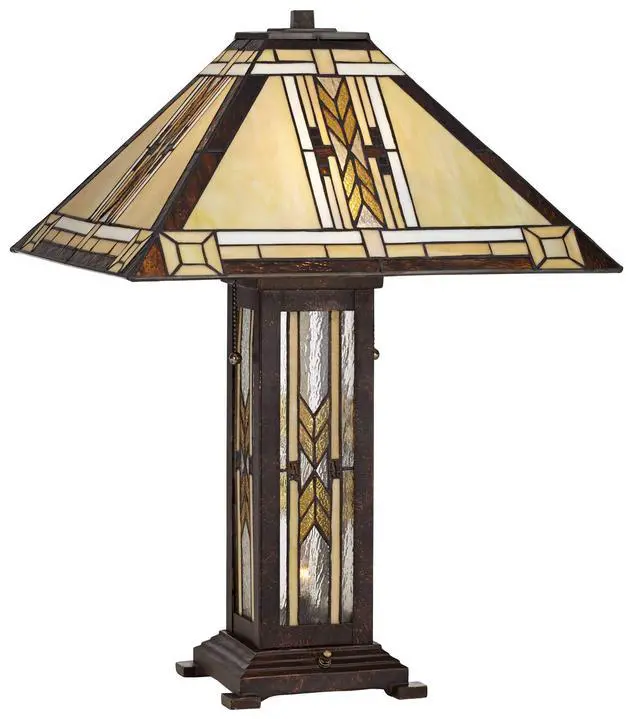 Alt view image 2 of 6 - Drake Mission Collection 25 1/2" High Tiffany-Style Farmhouse Rustic Southwestern Table Lamp Night Light Pull Chain Yellow Brown Art Glass Single Living Room Bedroom Bedside