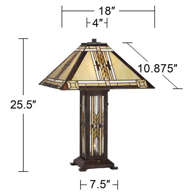 Alt view image 4 of 6 - Drake Mission Collection 25 1/2" High Tiffany-Style Farmhouse Rustic Southwestern Table Lamp Night Light Pull Chain Yellow Brown Art Glass Single Living Room Bedroom Bedside