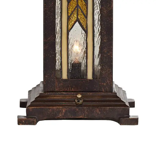 Alt view image 5 of 6 - Drake Mission Collection 25 1/2" High Tiffany-Style Farmhouse Rustic Southwestern Table Lamp Night Light Pull Chain Yellow Brown Art Glass Single Living Room Bedroom Bedside