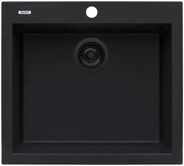 Main image of 23 x 20 inch epiGranite Drop-in Topmount Granite Composite Quartz Single Bowl Wet Bar Prep Sink - Midnight Black - RVG1023BK