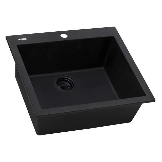 Alt view image 3 of 6 - 23 x 20 inch epiGranite Drop-in Topmount Granite Composite Quartz Single Bowl Wet Bar Prep Sink - Midnight Black - RVG1023BK