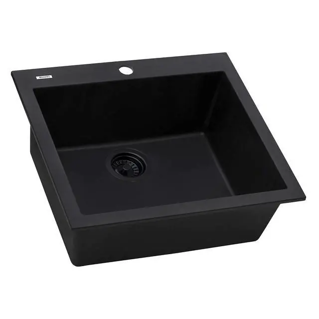 Alt view image 3 of 6 - 22 x 20 inch epiGranite Drop-in Topmount Granite Composite Quartz Single Bowl Wet Bar Prep Sink - Midnight Black - RVG1022BK