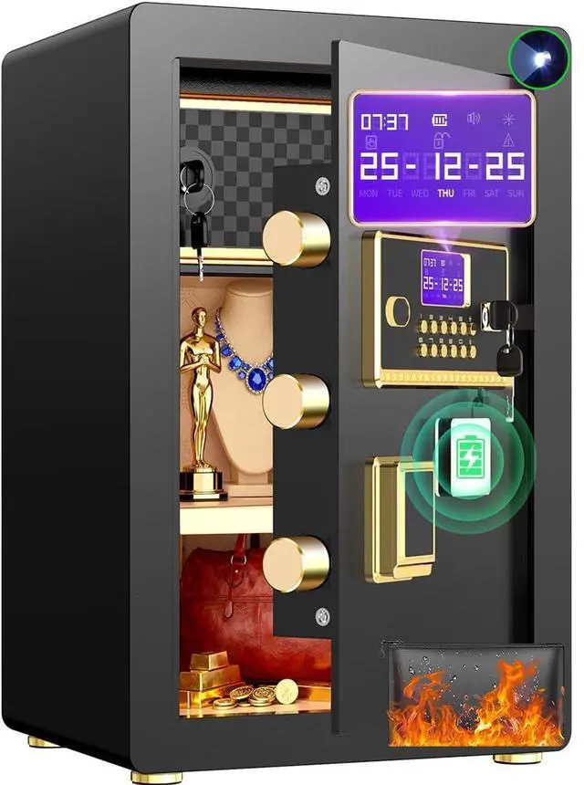 Main image of Safe Box with Digital Keypad & Alarm System - Electronic Lock Box for Jewelry Cash with Adjustable Shelves - Includes LED Light & Fireproof and Waterproof Bag(0.8/1.0/1.3/1.53/2.5Cuft)