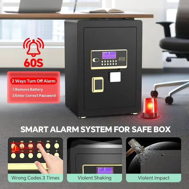 Alt view image 3 of 6 - Safe Box with Digital Keypad & Alarm System - Electronic Lock Box for Jewelry Cash with Adjustable Shelves - Includes LED Light & Fireproof and Waterproof Bag(0.8/1.0/1.3/1.53/2.5Cuft)