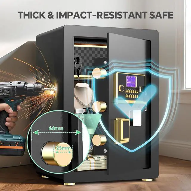 Alt view image 4 of 6 - Safe Box with Digital Keypad & Alarm System - Electronic Lock Box for Jewelry Cash with Adjustable Shelves - Includes LED Light & Fireproof and Waterproof Bag(0.8/1.0/1.3/1.53/2.5Cuft)