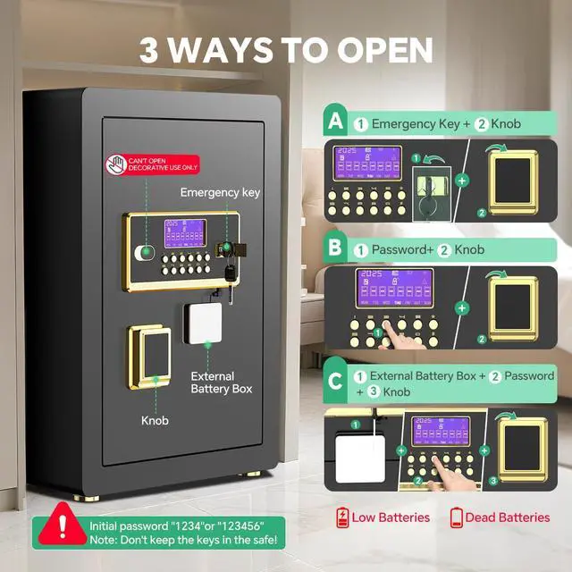 Alt view image 5 of 6 - Safe Box with Digital Keypad & Alarm System - Electronic Lock Box for Jewelry Cash with Adjustable Shelves - Includes LED Light & Fireproof and Waterproof Bag(0.8/1.0/1.3/1.53/2.5Cuft)