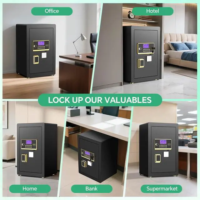 Alt view image 6 of 6 - Safe Box with Digital Keypad & Alarm System - Electronic Lock Box for Jewelry Cash with Adjustable Shelves - Includes LED Light & Fireproof and Waterproof Bag(0.8/1.0/1.3/1.53/2.5Cuft)