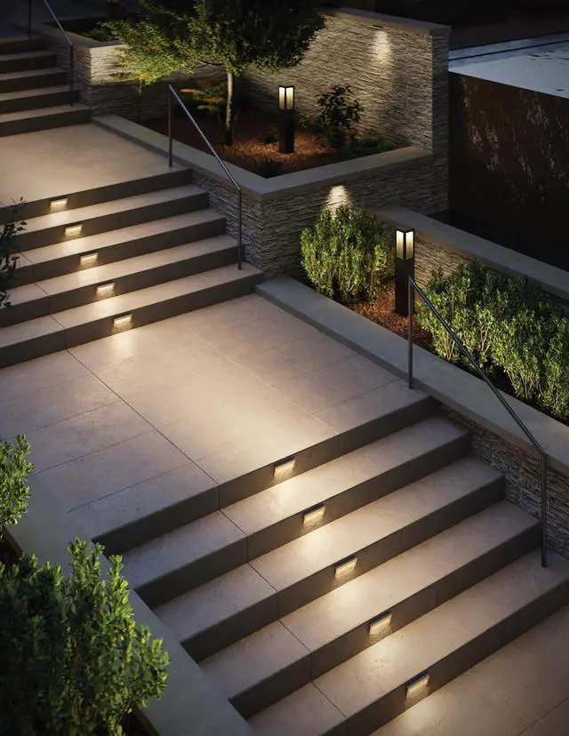 Alt view image 2 of 6 - Taper 12V Integrated LED Horizontal Step Light, Stainless Steel, Etched Glass, ADA Compliant, Recessed Mount, Outdoor Security Deck, Wiring Kit Included, Matte Black Stainless Finish