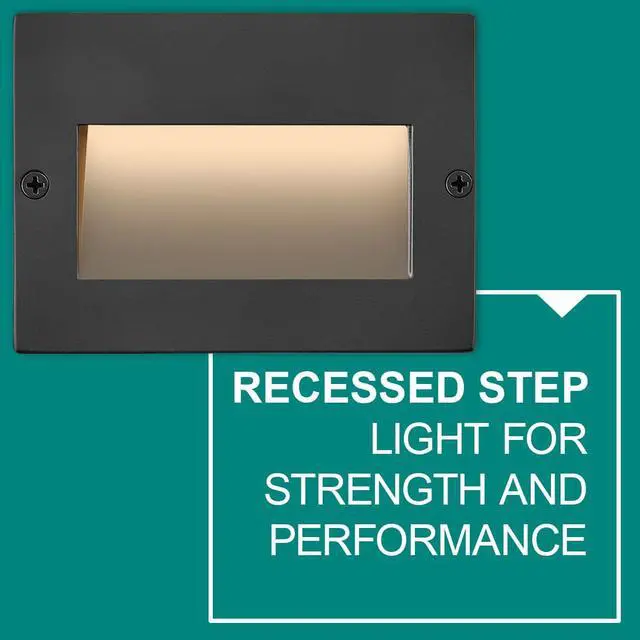 Alt view image 5 of 6 - Taper 12V Integrated LED Horizontal Step Light, Stainless Steel, Etched Glass, ADA Compliant, Recessed Mount, Outdoor Security Deck, Wiring Kit Included, Matte Black Stainless Finish
