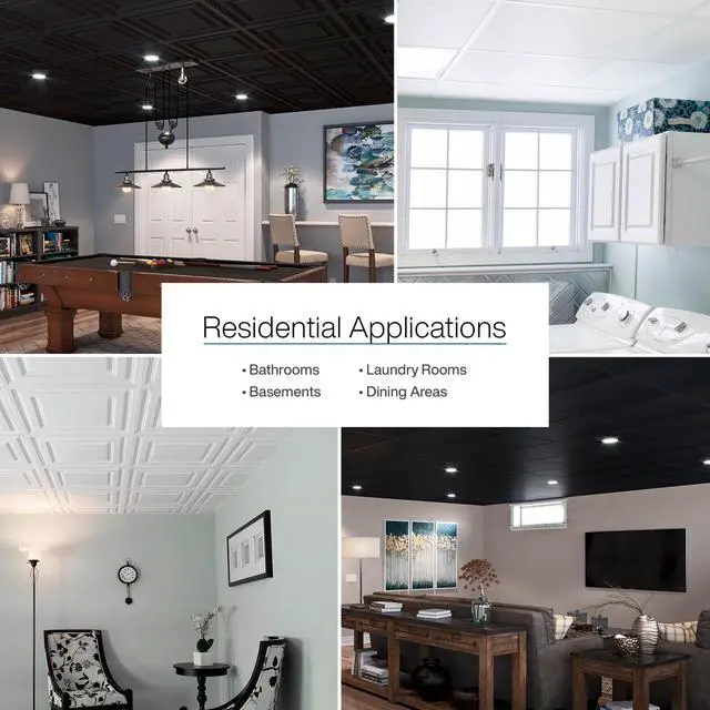 Alt view image 3 of 6 - 2ft x 4ft Stucco Pro Black PVC Ceiling Tiles (10 Tiles? | Easy Drop-In Installation, Waterproof, Washable and Fire-rated