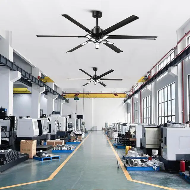 Alt view image 3 of 6 - 84 Inch Ceiling Fan with Lights and Remote, Extra Large DC Motor Ceiling Fan for Garage Warehouse Living Room, 6-Speed Reversible, High Airflow, Matte Black