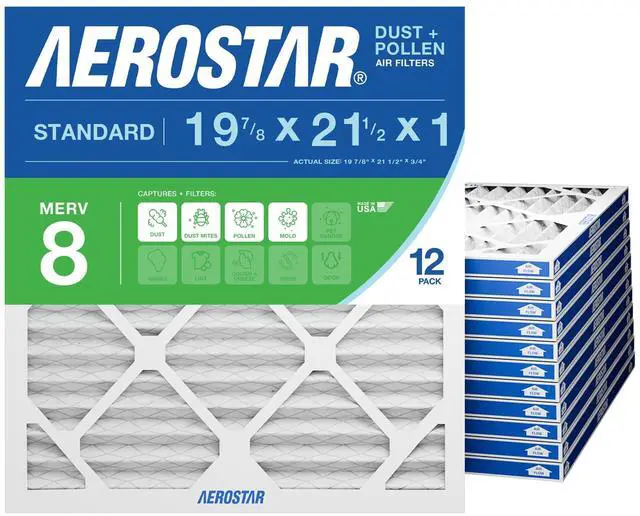 Main image of 19 7/8x21 1/2x1 MERV 8 High Efficiency Pleated Air Filter, 12-Pack, Electrostatic AC Furnace HVAC Replacement, Captures Dust Pollen Pet Dander Mold Lint (19.875x21.5x0.75)