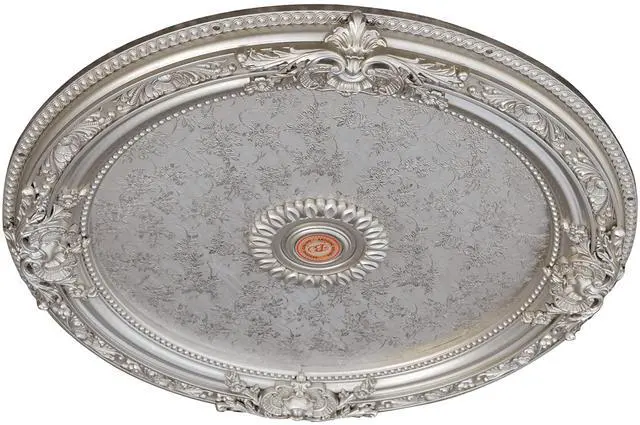 Main image of Antique Round Silver Chandelier Ceiling Medallion or Fan Medallion, 36 Inches