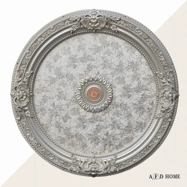 Alt view image 2 of 6 - Antique Round Silver Chandelier Ceiling Medallion or Fan Medallion, 36 Inches