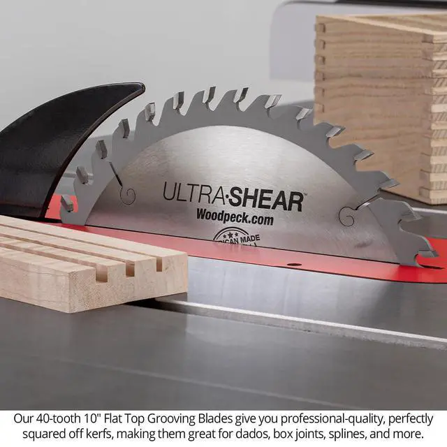 Alt view image 5 of 6 - 10 Inch Flat-Top Grooving Table Saw Blade, Carbide Tipped, 40-Tooth, 3/16" Kerf & 5/8" Arbor, for Dados, Joints, Rabbets - Made in USA