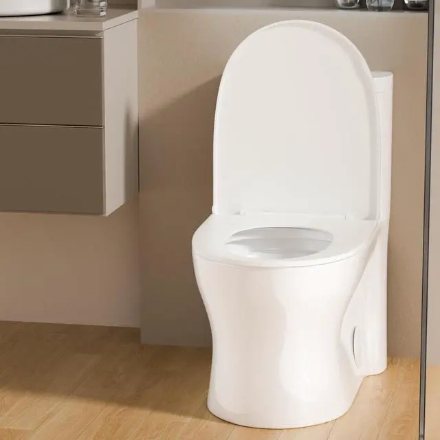 Alt view image 2 of 6 - One Piece Toilet with Comfort Chair Seat ADA Height 17.3",Compact Modern Bathroom Toilet Dual Flush 1.1/1.6 GPF, 12" Rough-In, Standard White Elongated Toilets Bowl