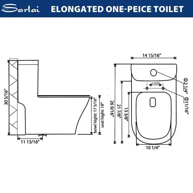 Alt view image 4 of 6 - One Piece Toilet with Comfort Chair Seat ADA Height 17.3",Compact Modern Bathroom Toilet Dual Flush 1.1/1.6 GPF, 12" Rough-In, Standard White Elongated Toilets Bowl