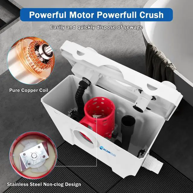 Alt view image 4 of 6 - Macerator Pump,500WMacecrating Toilet Pump for Basement with 4 Water Connections for Macerating Toilet,Cooking Sink,Laundry
