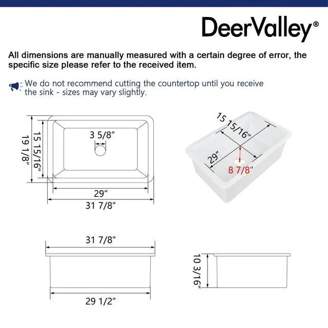 Alt view image 4 of 6 - Undermount Kitchen Sink 32 inch, White Fireclay Farmhouse Sinks, Single Bowl Deep Drop-in Kitchen Sink with Bottom Grid & Strainer, Heavy Duty Solid Fireclay