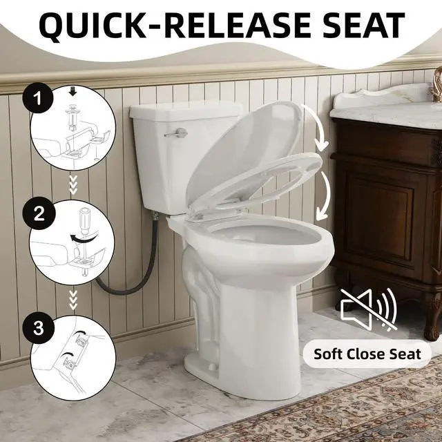 Alt view image 3 of 6 - Tall Toilet 21 Inch, Comfort Elongated 21" High Toilets For Seniors, Two-Piece Extra Tall Toilet for Bathroom, 1.28 GPF Single Flush, Soft-Closing Seat, 12-Inch Rough-In