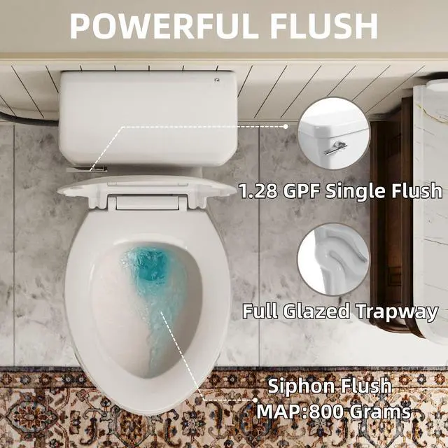 Alt view image 4 of 6 - Tall Toilet 21 Inch, Comfort Elongated 21" High Toilets For Seniors, Two-Piece Extra Tall Toilet for Bathroom, 1.28 GPF Single Flush, Soft-Closing Seat, 12-Inch Rough-In