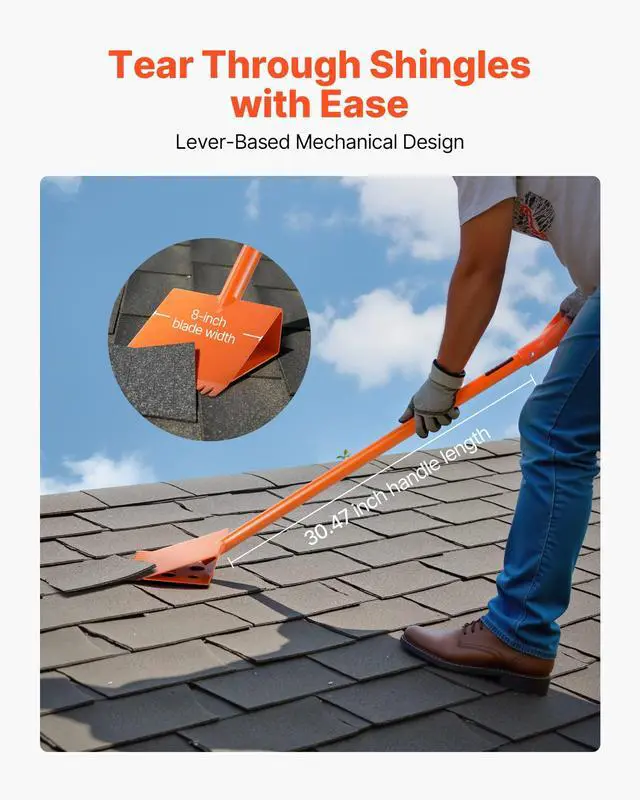 Alt view image 3 of 6 - Shingle Shovel 4 Pack, D-Grip Handle Shingle Roof Ripper, High Hardness 45# Steel & Lightweight Easy Tearing Off Roofing & Nails Tool, Ideal for Commercial and Residential Use,Orange
