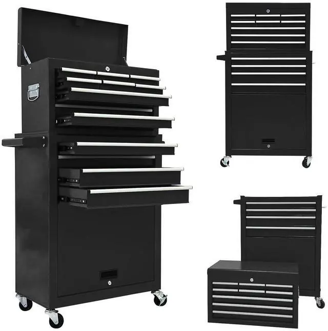 Main image of 13-Drawer Rolling Tool Chest,Large Toolbox with Wheels, Tool Cabinets with Drawers, Top Detachable Tool Box with Hooks Handles for Workshop Mechanical Garage - Black