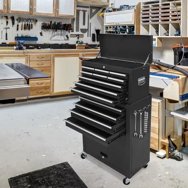 Alt view image 2 of 6 - 13-Drawer Rolling Tool Chest,Large Toolbox with Wheels, Tool Cabinets with Drawers, Top Detachable Tool Box with Hooks Handles for Workshop Mechanical Garage - Black