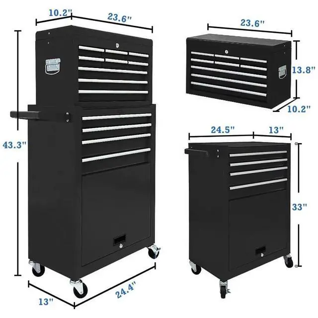 Alt view image 3 of 6 - 13-Drawer Rolling Tool Chest,Large Toolbox with Wheels, Tool Cabinets with Drawers, Top Detachable Tool Box with Hooks Handles for Workshop Mechanical Garage - Black