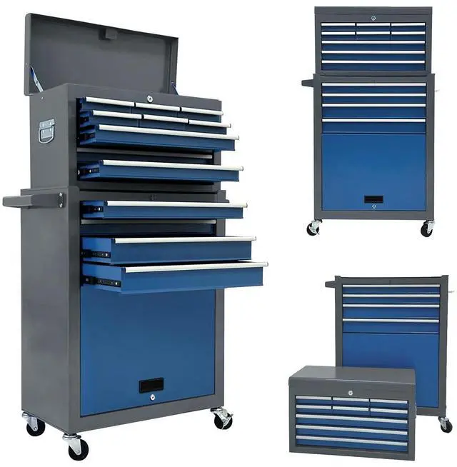 Main image of 13-Drawer Tool Chest, Rolling Tool Box with Wheels, Tool Cabinets with Drawers, Top Detachable Toolbox with Hooks Handles for Workshop Mechanical Garage (Blue & Grey)
