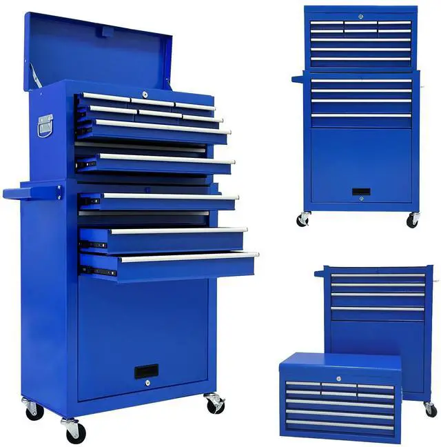 Main image of 13 Drawer Tool Chest,Toolbox with Wheels, Rolling Tool Cabinets with Drawers, Top Detachable Tool Chest with Hooks Handles for Workshop Mechanical Garage - Blue