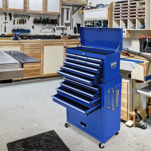 Alt view image 6 of 6 - 13 Drawer Tool Chest,Toolbox with Wheels, Rolling Tool Cabinets with Drawers, Top Detachable Tool Chest with Hooks Handles for Workshop Mechanical Garage - Blue