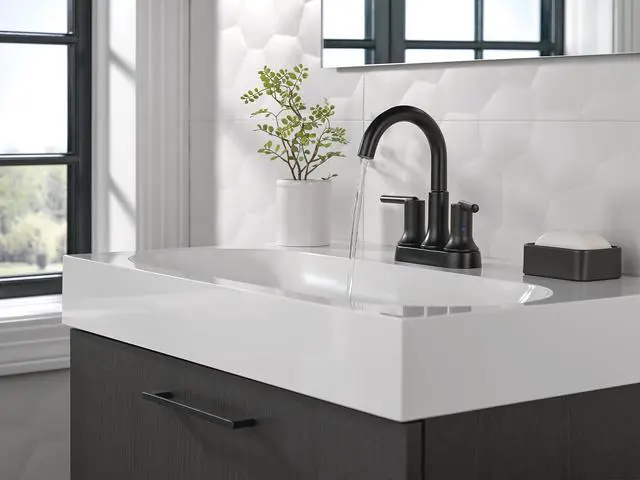 Alt view image 3 of 6 - Faucet Trinsic Matte Black Bathroom Faucet, Bathroom Sink Faucet, Centerset, Diamond Seal Technology, Metal Drain Assembly, Matte Black 2559-BLMPU-DST