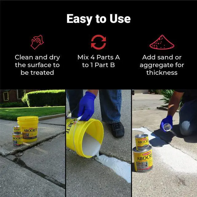 Alt view image 4 of 4 - Abocrete Kit - Self-Leveling Concrete Epoxy Patching and Filling Compound - Concrete Repair and Cement Crack Filler Kit - with or Without Sand - Light Gray (Sand Not Included, 1.25 Gallons)