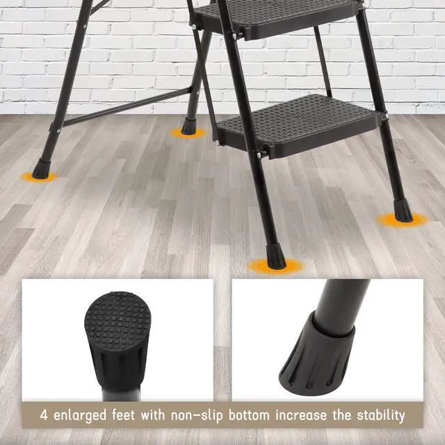 Alt view image 3 of 6 - 5 Step Ladder with Handrails Folding Step Stool with Tool Plateform, 330 lb Capacity Step Stools for Adults Portable Ladder for Home Kitchen Steel Frame with Non-Slip Wide Pedal