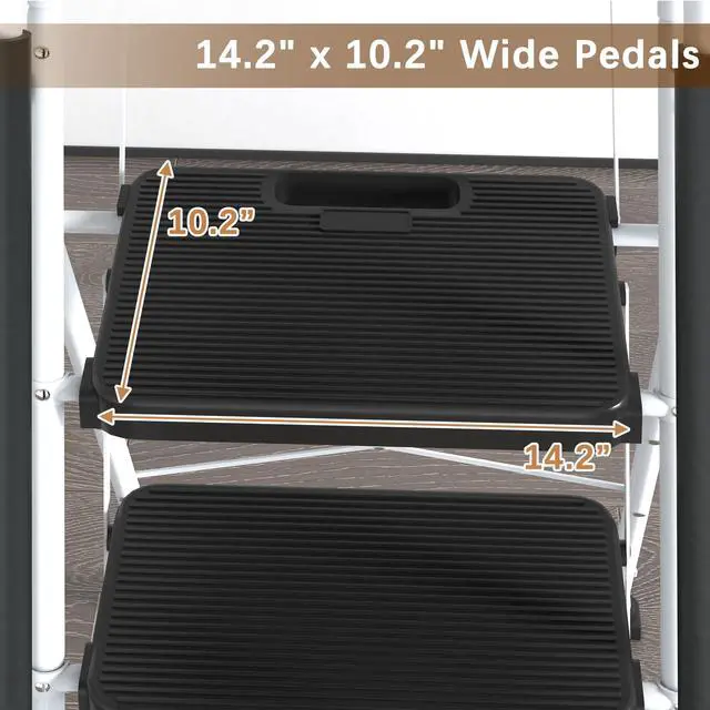 Alt view image 6 of 6 - 5 Step Ladder with Handrails Folding Step Stool with Tool Plateform, 330 lb Capacity Step Stools for Adults Portable Ladder for Home Kitchen Steel Frame with Non-Slip Wide Pedal, White