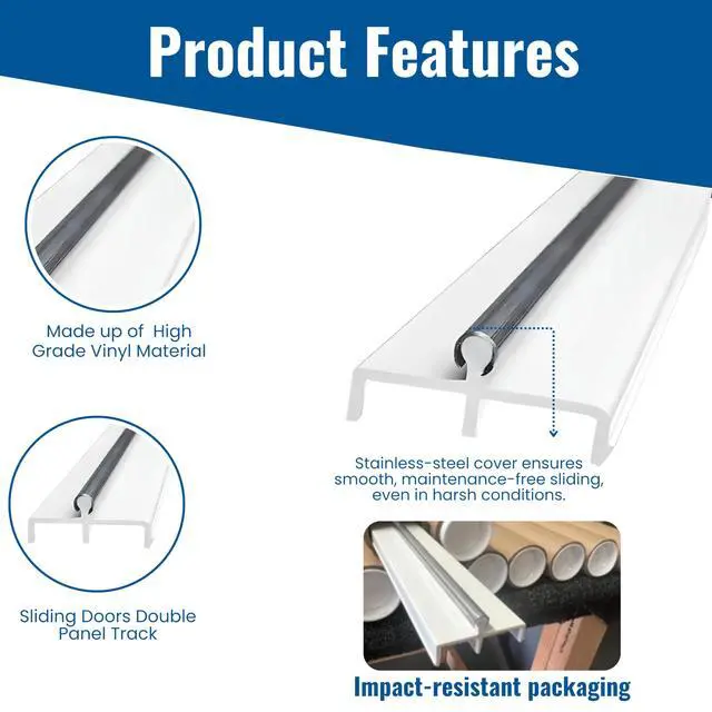 Alt view image 2 of 6 - KC Hardware Sliding Door Double Track Replacement 60 Inch White Vinyl Modern Patio Door Track - Pack of 2