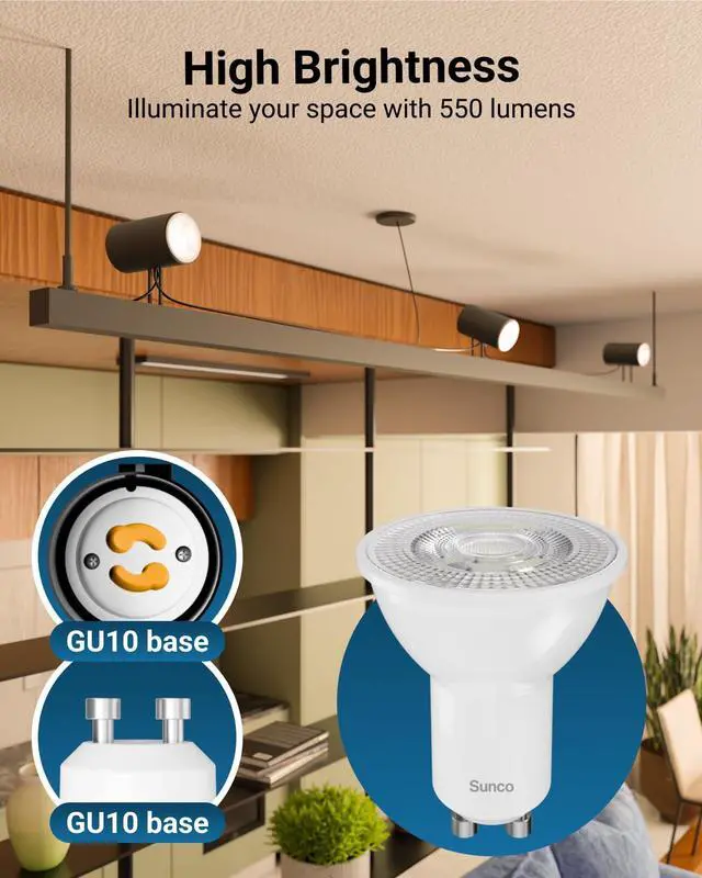 Alt view image 2 of 6 - Sunco 96 Pack GU10 LED Bulb, 550LM, 3000K Warm White, 5.5W=50W Equivalent, Dimmable MR16 Bulbs for Recessed, Track Lighting, Spot Lights, Range Hood, 25000 Hours, UL