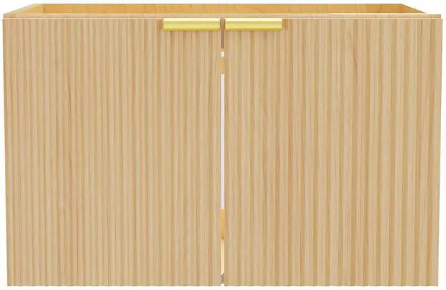 Main image of Modern Bathroom Vanity Without Sink, Floating Wall Mount Cabinet with Wavy Textured Doors, Waterproof Storage for Small Bathroom, Soft-Close Design, Nature Wood (Nature Without Sink, 30")