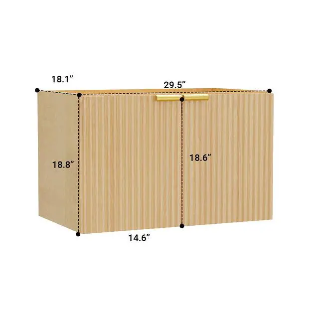 Alt view image 3 of 5 - Modern Bathroom Vanity Without Sink, Floating Wall Mount Cabinet with Wavy Textured Doors, Waterproof Storage for Small Bathroom, Soft-Close Design, Nature Wood (Nature Without Sink, 30")