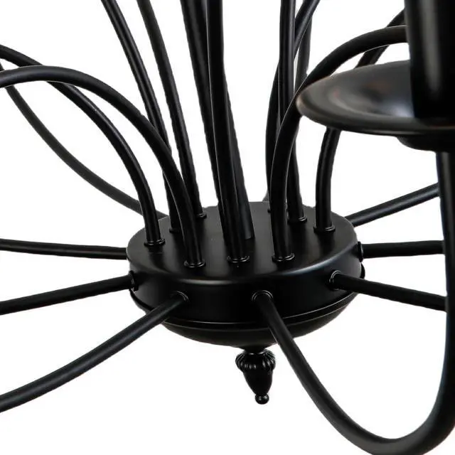 Alt view image 5 of 6 - Industrial 18 Lights Black Chandelier, 3-Tier Farmhouse Vintage Chandelier 43" Large Candle Black Pendant Light Fixtures for Living Room Dining Room Hallway Foyer