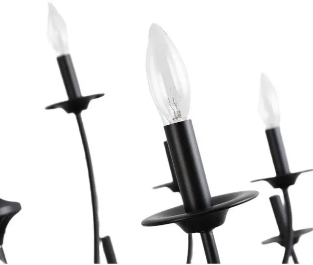 Alt view image 6 of 6 - Industrial 18 Lights Black Chandelier, 3-Tier Farmhouse Vintage Chandelier 43" Large Candle Black Pendant Light Fixtures for Living Room Dining Room Hallway Foyer