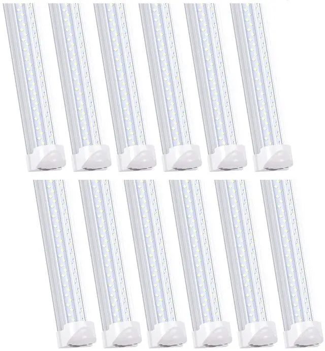 Main image of 8FT LED Shop Light Fixture (12-Pack) - 120W Linkable T8 Tube Lights, 6000K Cold White, V-Shape Clear Cover - High Output Plug & Play Lighting for Garage, Warehouse, Workshop